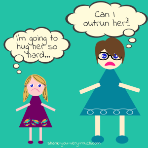 A cartoon drawing depicting a hug from my niece... she likes to hug very hard.