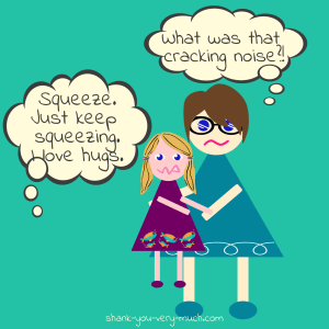 A cartoon drawing depicting a hug from my niece... she likes to hug very hard.