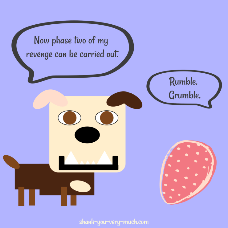 A cartoon showing Lola the English bulldog talking to a dinosaur egg. Lola says 